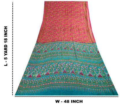 Sanskriti Vintage Saree Pink Soft 100% Pure Silk Floral Print Sari 5.5+Yd Fabric
