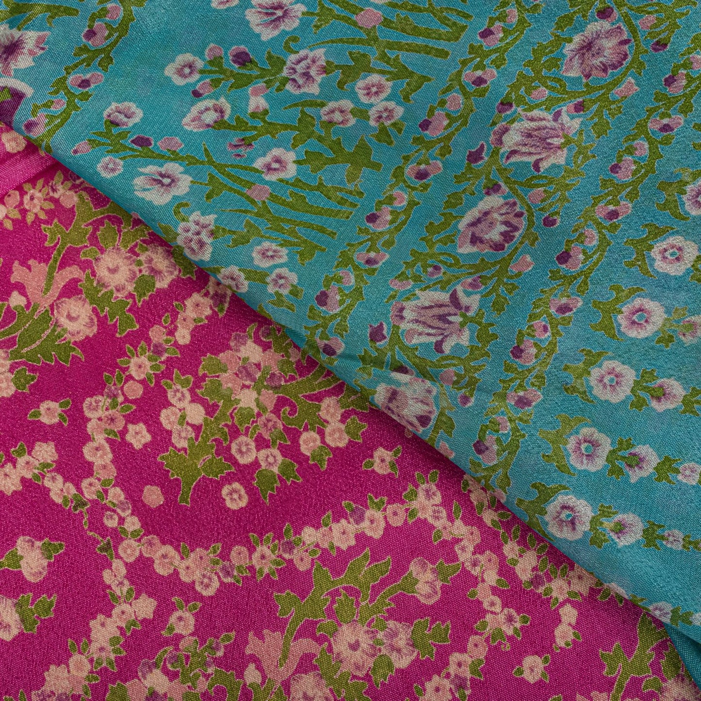 Sanskriti Vintage Saree Pink Soft 100% Pure Silk Floral Print Sari 5.5+Yd Fabric