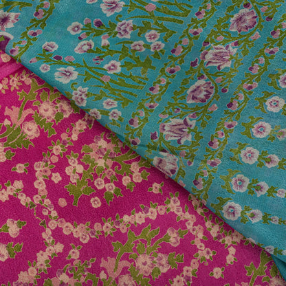 Sanskriti Vintage Saree Pink Soft 100% Pure Silk Floral Print Sari 5.5+Yd Fabric