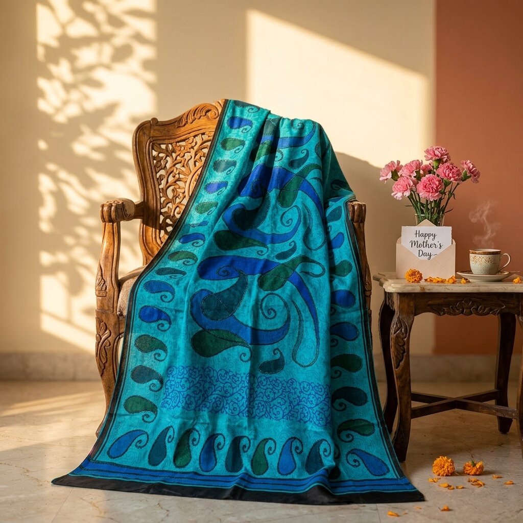 Sanskriti Vintage Blue Pure Silk Saree Paisley Printed Craft Fabric Sari 6+Yard