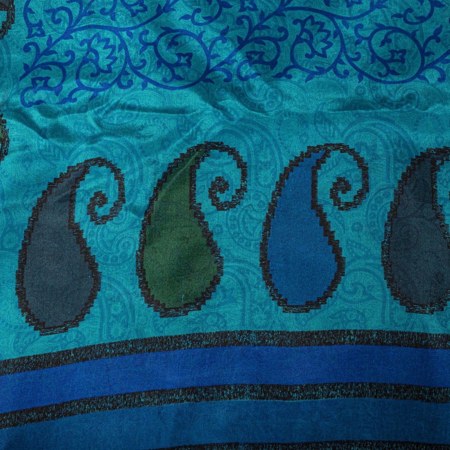 Sanskriti Vintage Blue Pure Silk Saree Paisley Printed Craft Fabric Sari 6+Yard