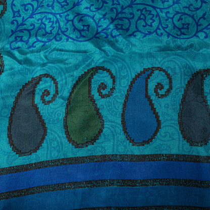 Sanskriti Vintage Blue Pure Silk Saree Paisley Printed Craft Fabric Sari 6+Yard