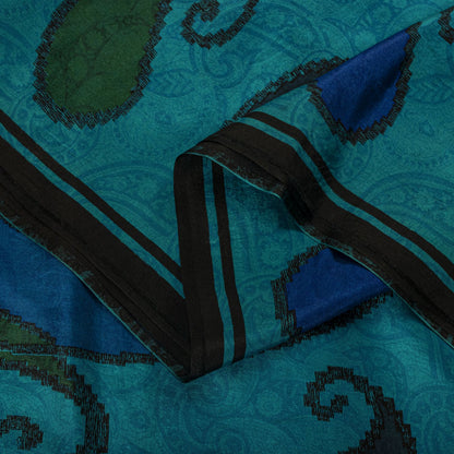 Sanskriti Vintage Blue Pure Silk Saree Paisley Printed Craft Fabric Sari 6+Yard