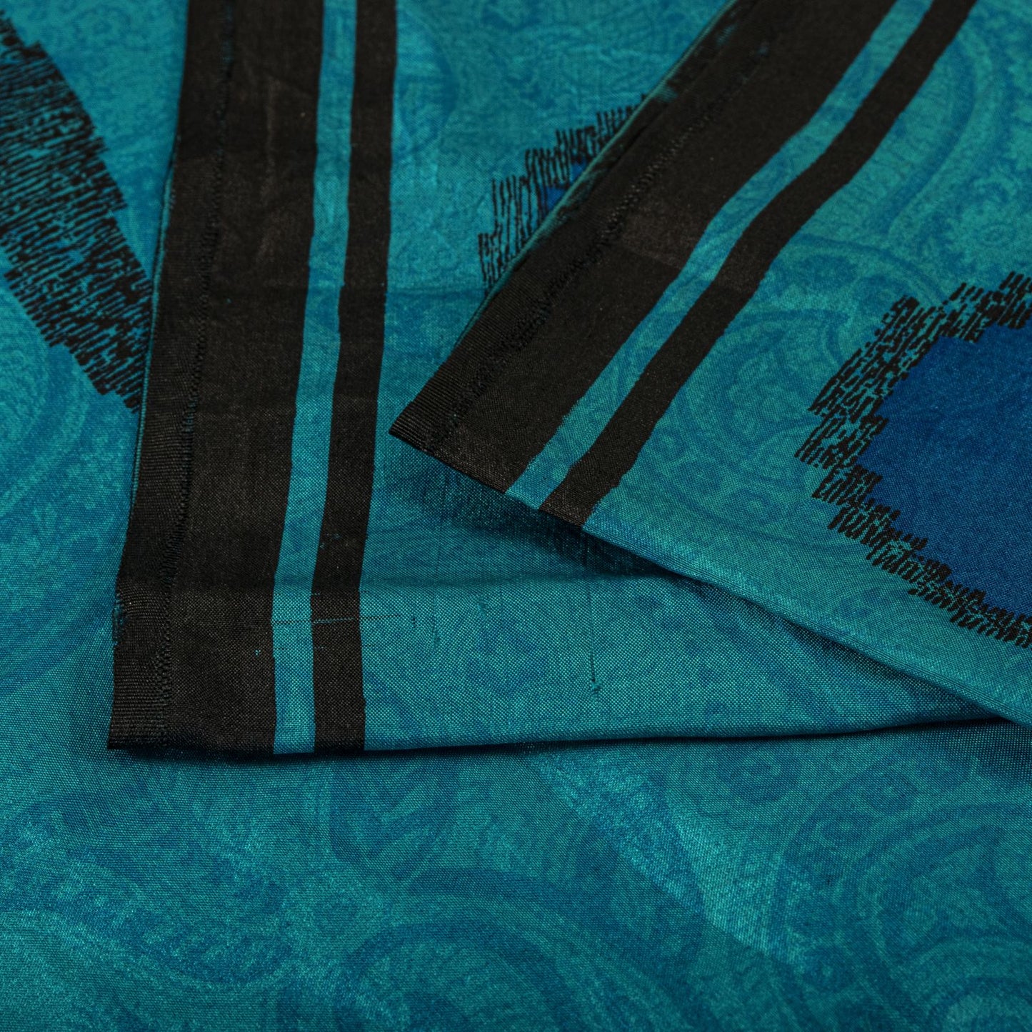 Sanskriti Vintage Blue Pure Silk Saree Paisley Printed Craft Fabric Sari 6+Yard