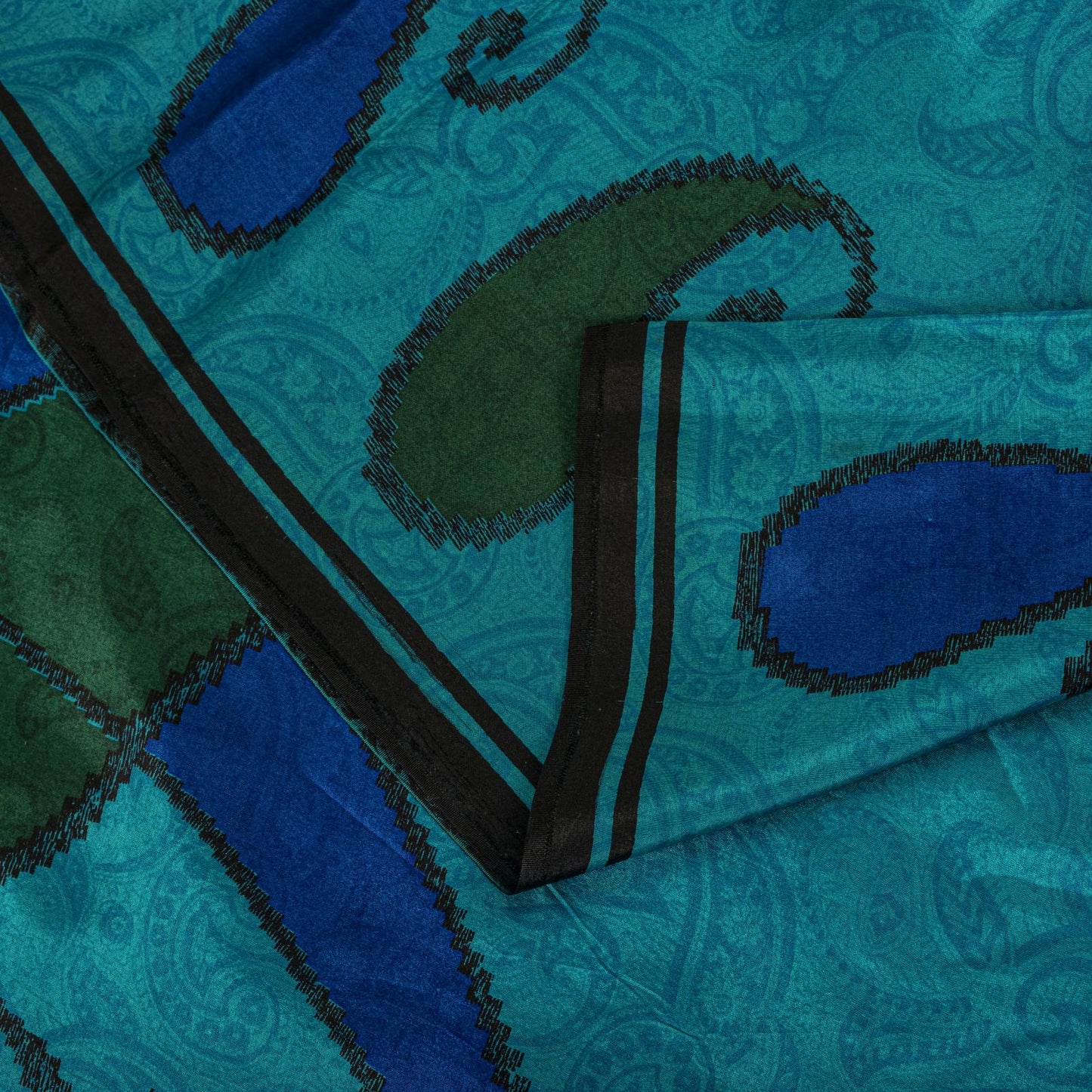 Sanskriti Vintage Blue Pure Silk Saree Paisley Printed Craft Fabric Sari 6+Yard