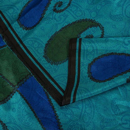Sanskriti Vintage Blue Pure Silk Saree Paisley Printed Craft Fabric Sari 6+Yard