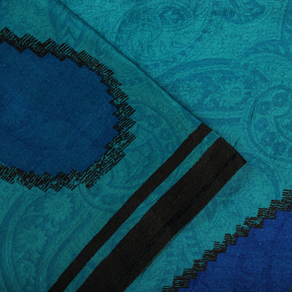Sanskriti Vintage Blue Pure Silk Saree Paisley Printed Craft Fabric Sari 6+Yard