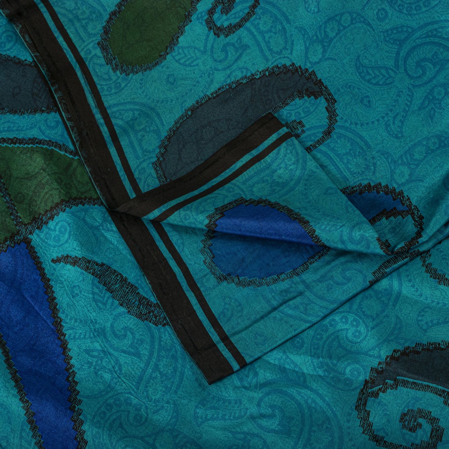 Sanskriti Vintage Blue Pure Silk Saree Paisley Printed Craft Fabric Sari 6+Yard