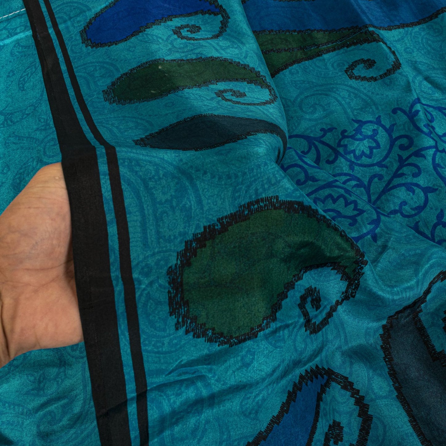 Sanskriti Vintage Blue Pure Silk Saree Paisley Printed Craft Fabric Sari 6+Yard