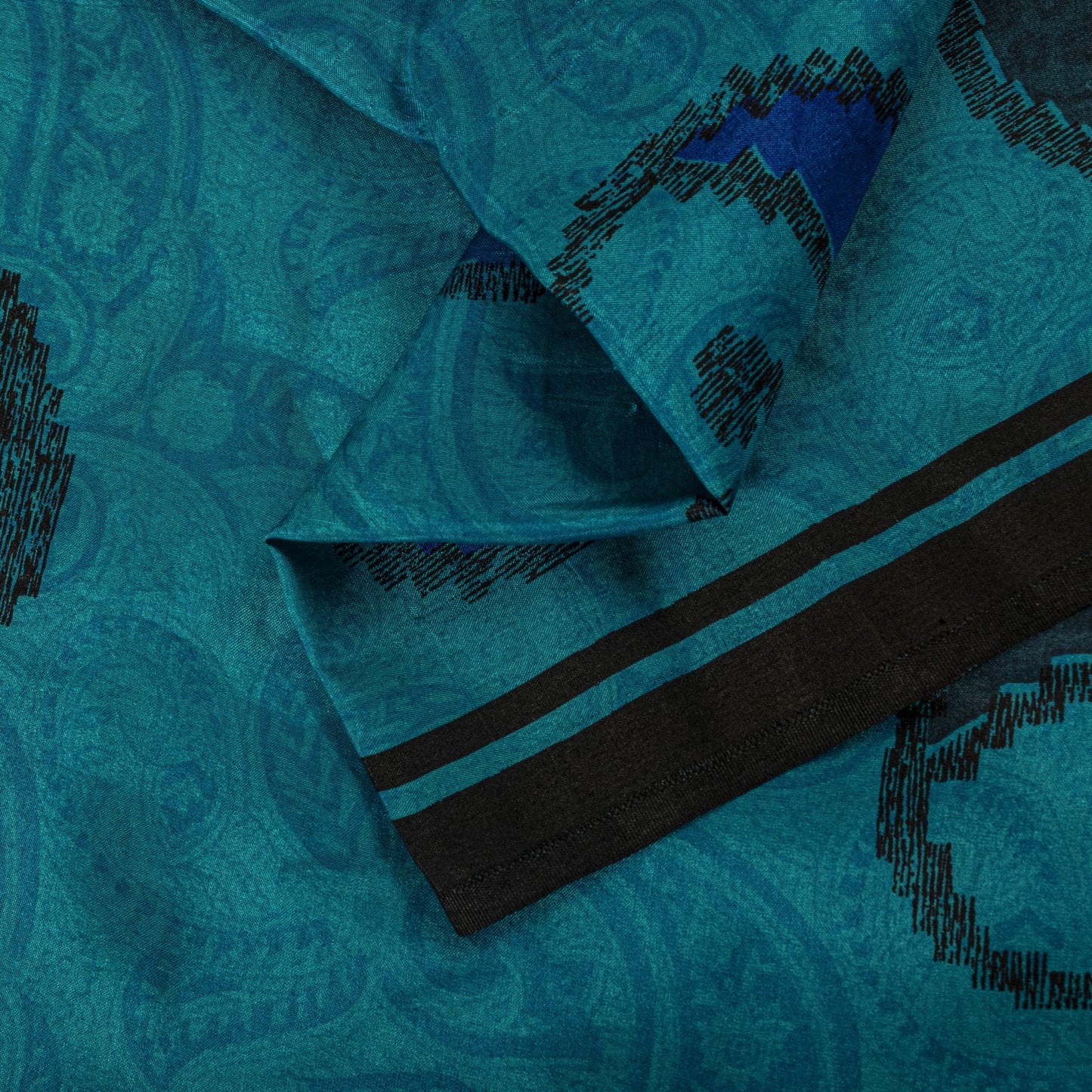 Sanskriti Vintage Blue Pure Silk Saree Paisley Printed Craft Fabric Sari 6+Yard