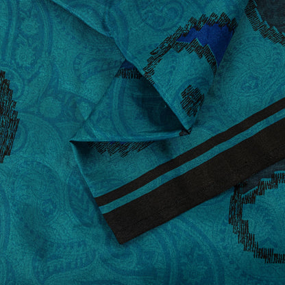Sanskriti Vintage Blue Pure Silk Saree Paisley Printed Craft Fabric Sari 6+Yard