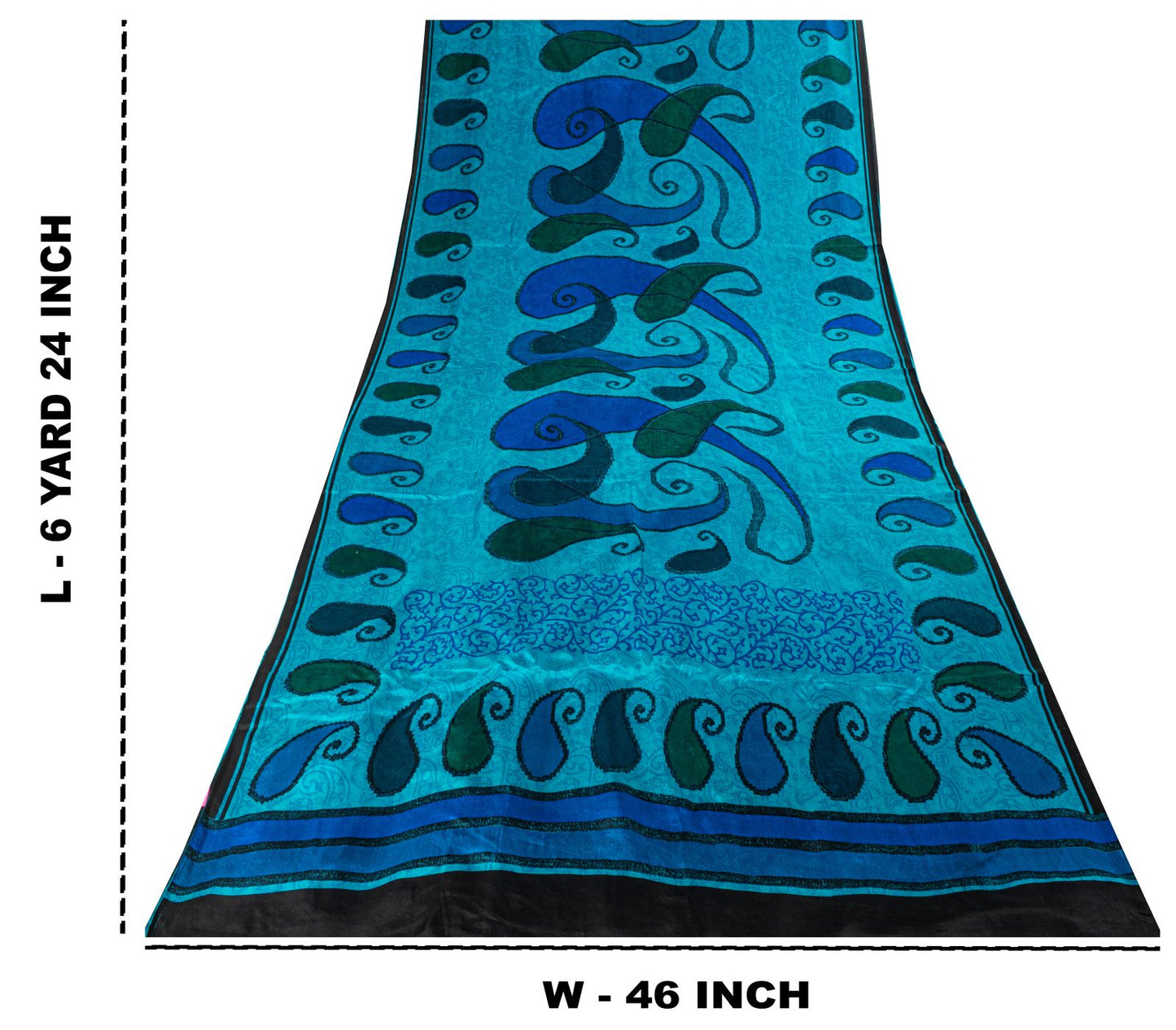 Sanskriti Vintage Blue Pure Silk Saree Paisley Printed Craft Fabric Sari 6+Yard
