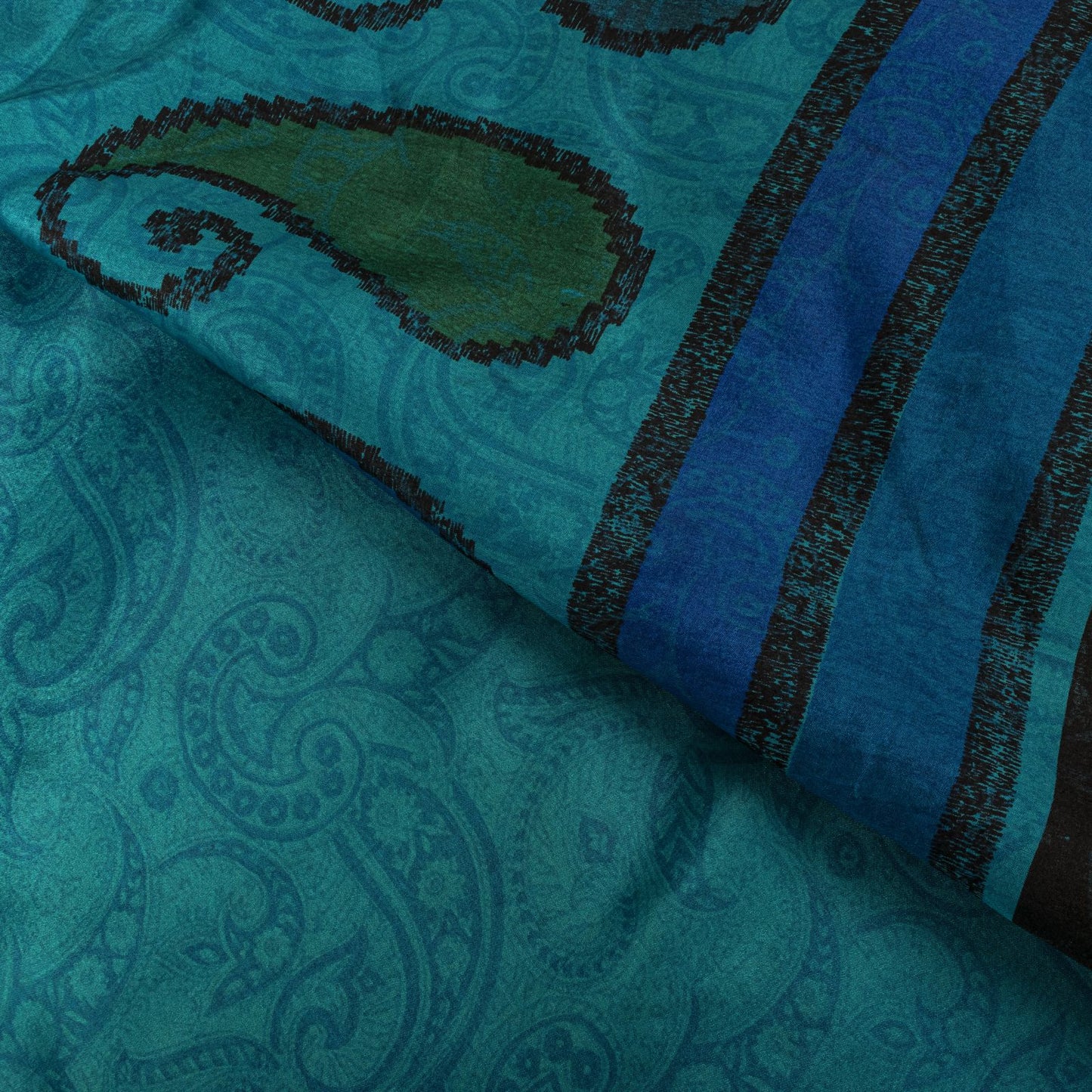 Sanskriti Vintage Blue Pure Silk Saree Paisley Printed Craft Fabric Sari 6+Yard
