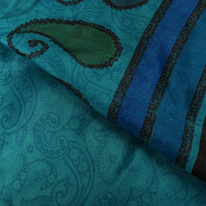Sanskriti Vintage Blue Pure Silk Saree Paisley Printed Craft Fabric Sari 6+Yard