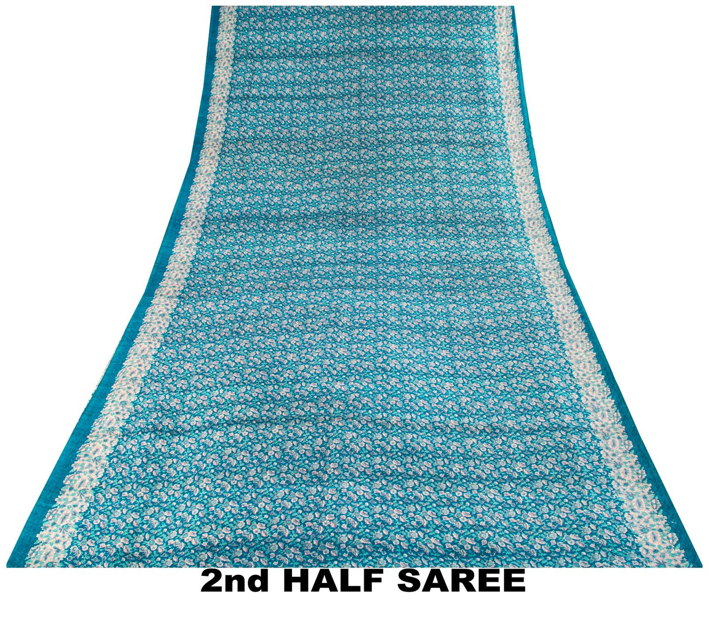 Sanskriti Vintage Saree Blue Soft Pure Silk Floral Print Sari 6+Yd Craft Fabric