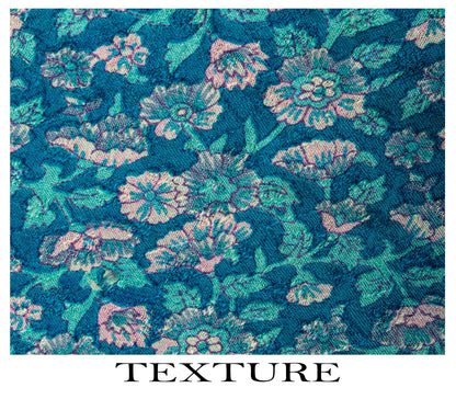 Sanskriti Vintage Saree Blue Soft Pure Silk Floral Print Sari 6+Yd Craft Fabric