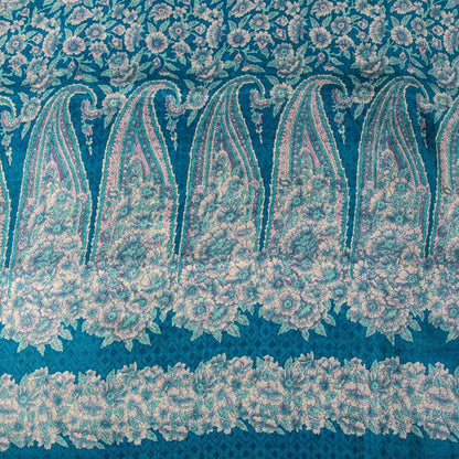 Sanskriti Vintage Saree Blue Soft Pure Silk Floral Print Sari 6+Yd Craft Fabric