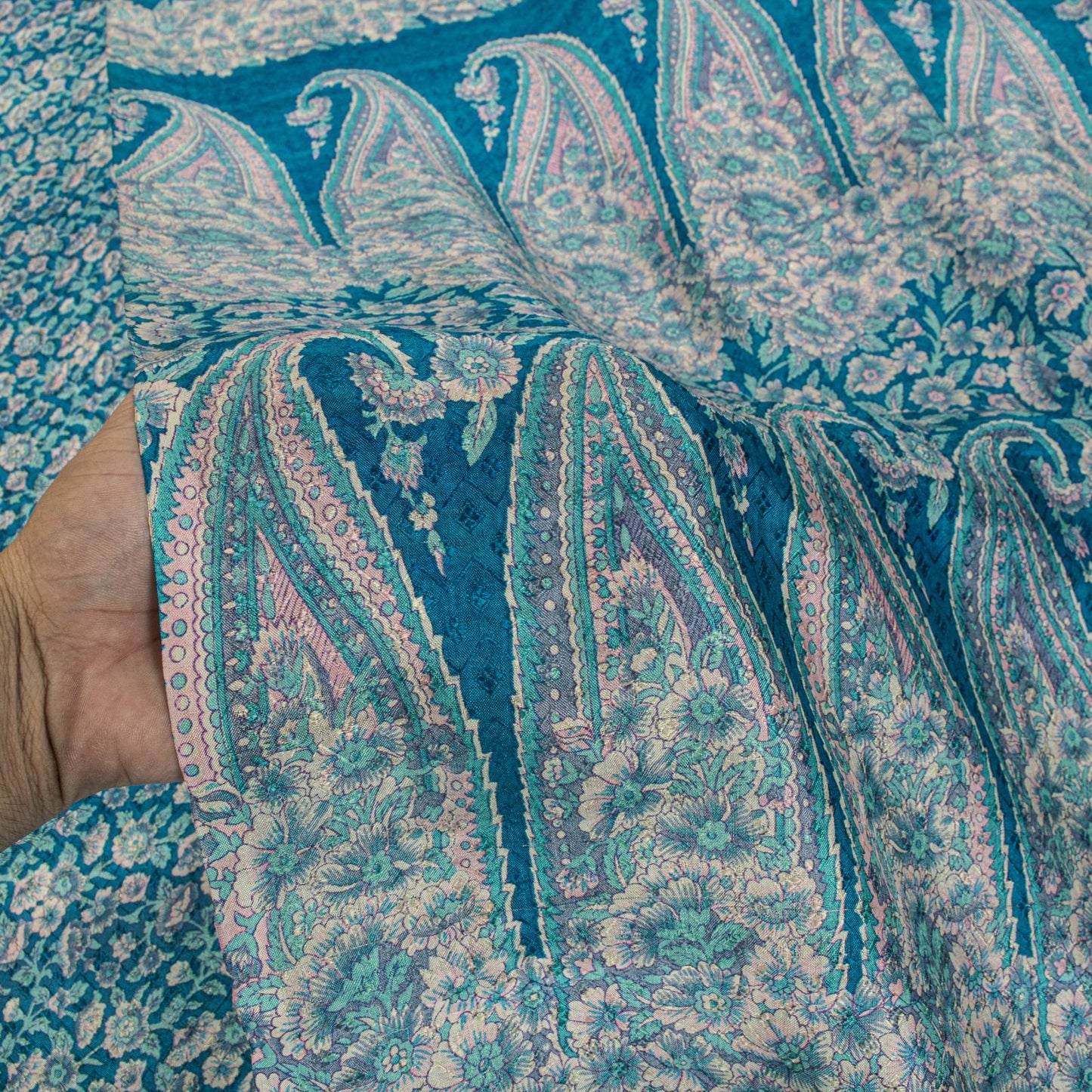 Sanskriti Vintage Saree Blue Soft Pure Silk Floral Print Sari 6+Yd Craft Fabric