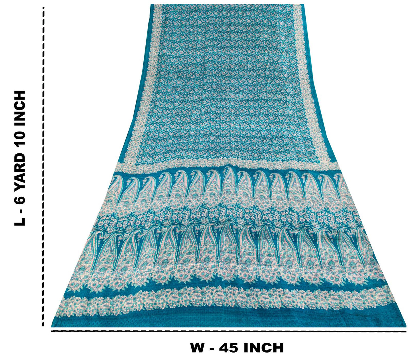 Sanskriti Vintage Saree Blue Soft Pure Silk Floral Print Sari 6+Yd Craft Fabric