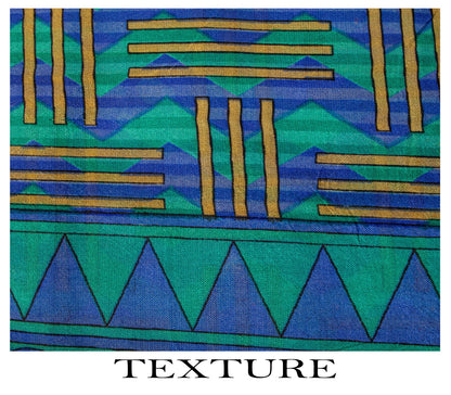 Sanskriti Vintage Blue Pure Silk Saree Geometric Print Fabric Sari 5+Yard Fabric