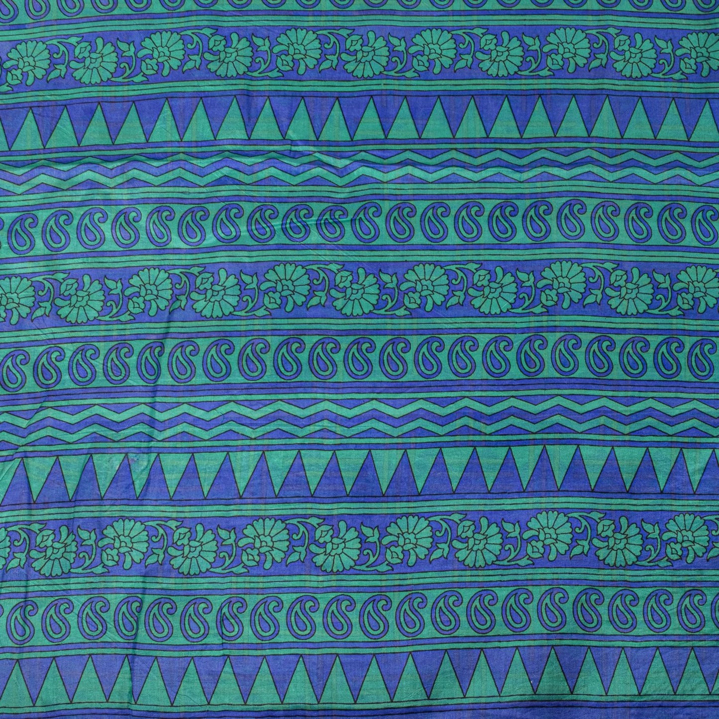 Sanskriti Vintage Blue Pure Silk Saree Geometric Print Fabric Sari 5+Yard Fabric