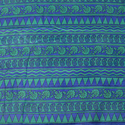 Sanskriti Vintage Blue Pure Silk Saree Geometric Print Fabric Sari 5+Yard Fabric