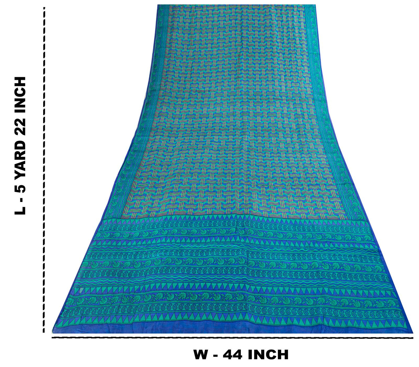 Sanskriti Vintage Blue Pure Silk Saree Geometric Print Fabric Sari 5+Yard Fabric