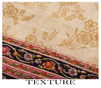 Sanskriti Vintage Ivory Pure Silk Saree Floral Paisley Print Craft Fabric 6+Yard