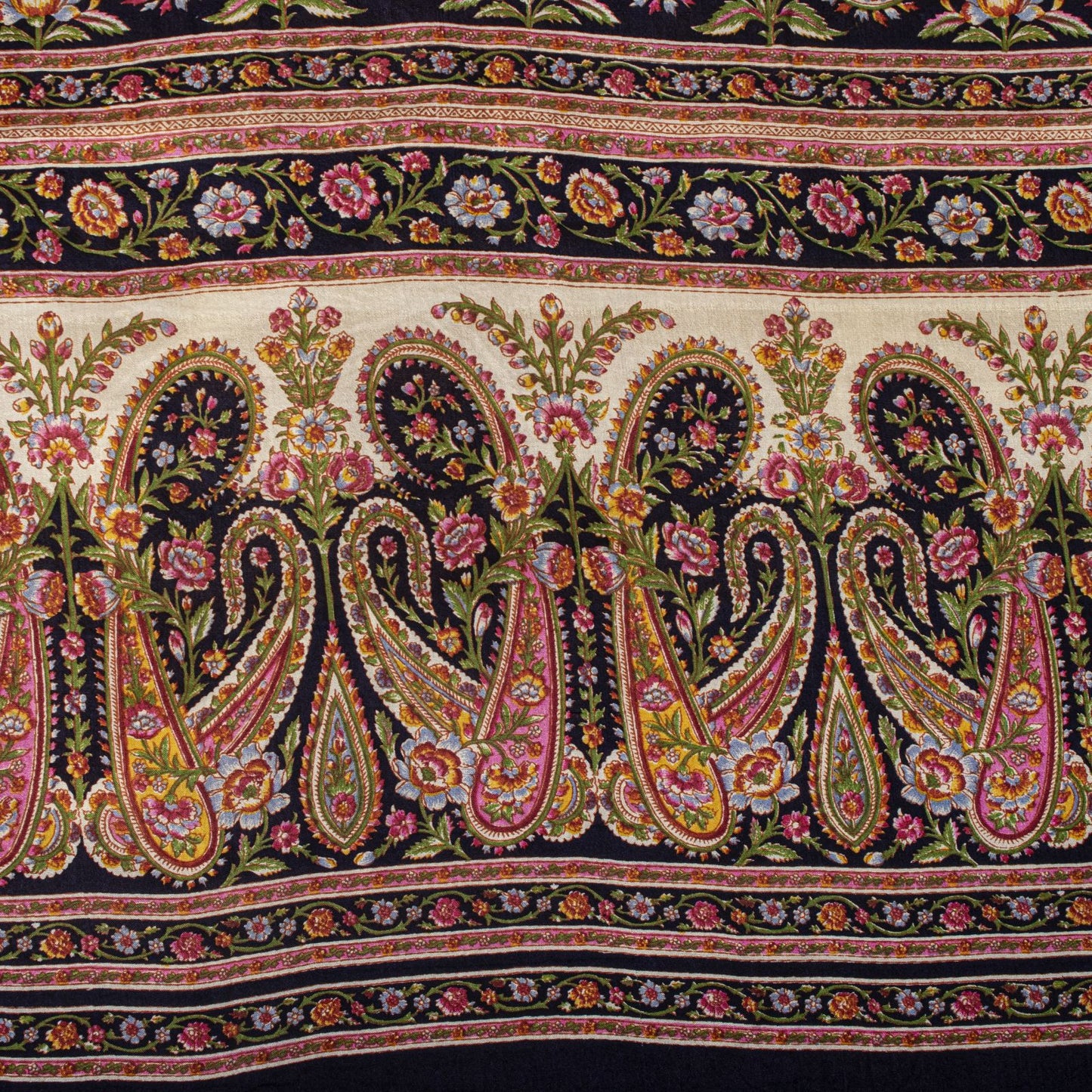 Sanskriti Vintage Ivory Pure Silk Saree Floral Paisley Print Craft Fabric 6+Yard
