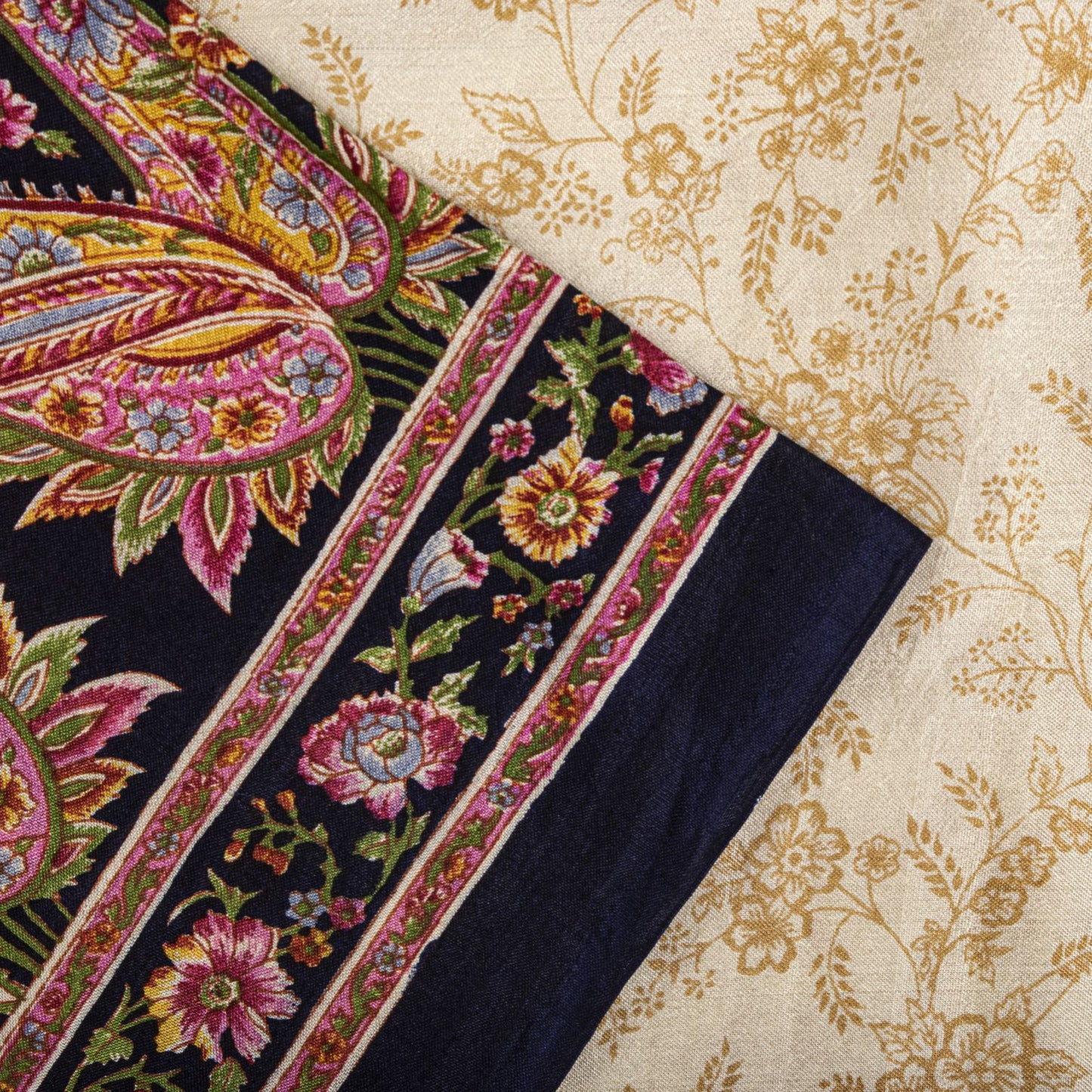 Sanskriti Vintage Ivory Pure Silk Saree Floral Paisley Print Craft Fabric 6+Yard