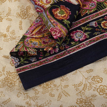 Sanskriti Vintage Ivory Pure Silk Saree Floral Paisley Print Craft Fabric 6+Yard
