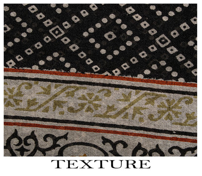 Sanskriti Vintage Black Pure Silk Saree Bandhani Print Craft Fabric 6+Yard Sari