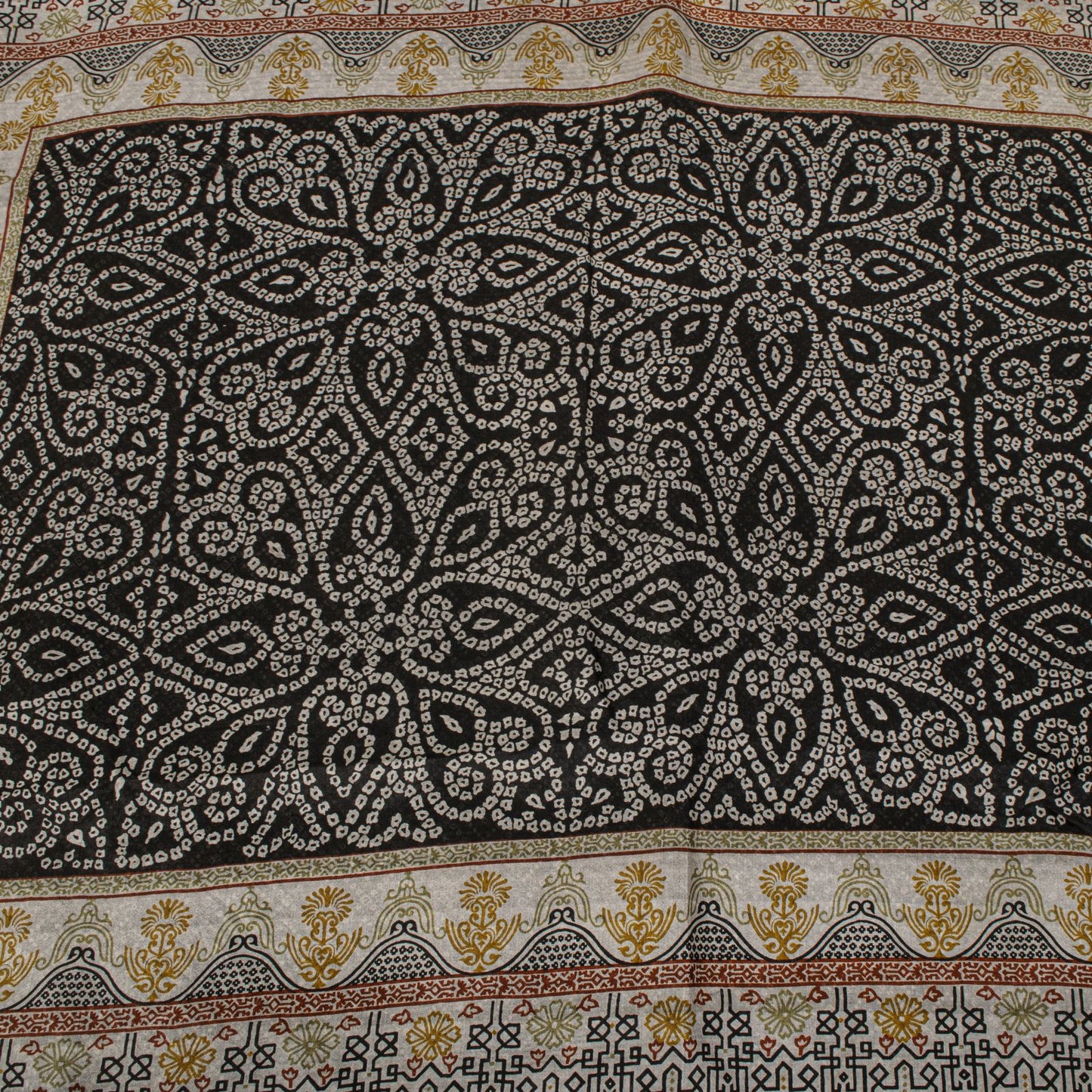 Sanskriti Vintage Black Pure Silk Saree Bandhani Print Craft Fabric 6+Yard Sari