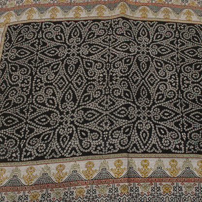 Sanskriti Vintage Black Pure Silk Saree Bandhani Print Craft Fabric 6+Yard Sari
