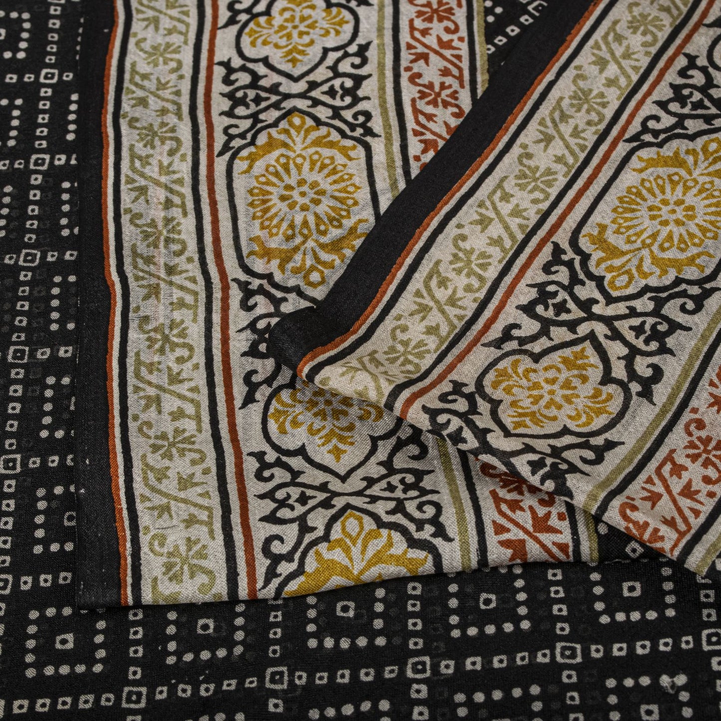 Sanskriti Vintage Black Pure Silk Saree Bandhani Print Craft Fabric 6+Yard Sari