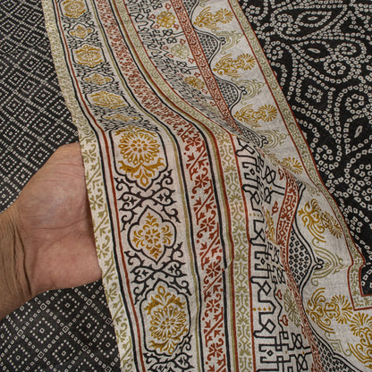 Sanskriti Vintage Black Pure Silk Saree Bandhani Print Craft Fabric 6+Yard Sari
