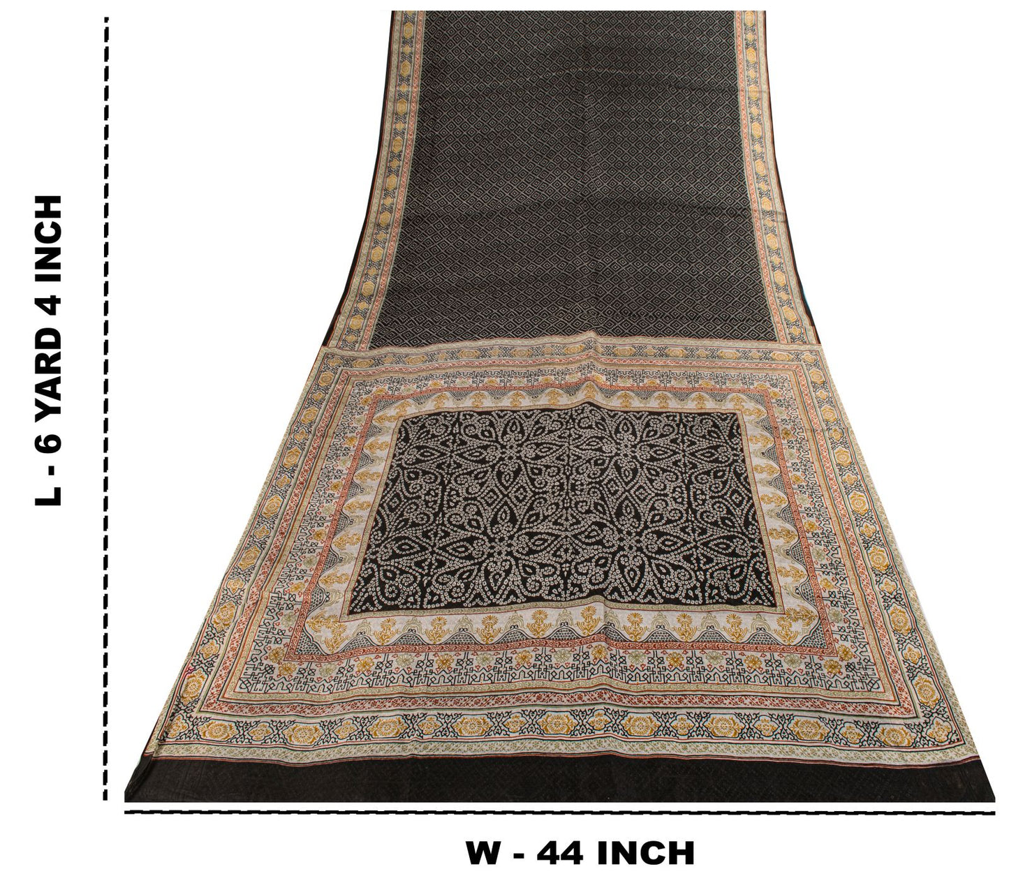 Sanskriti Vintage Black Pure Silk Saree Bandhani Print Craft Fabric 6+Yard Sari