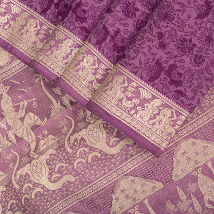 Sanskriti Vintage Purple Pure Silk Saree Woven Floral Baluchari Sari 5.5 Yard