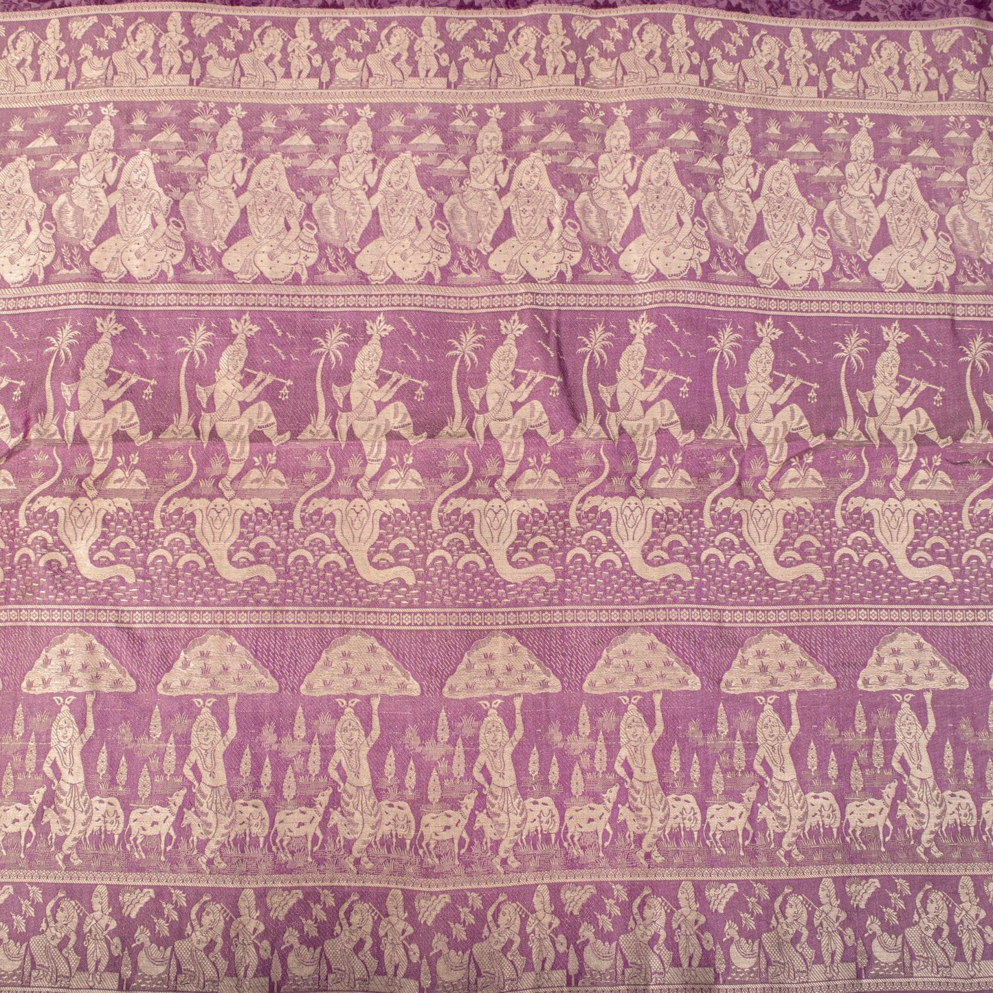 Sanskriti Vintage Purple Pure Silk Saree Woven Floral Baluchari Sari 5.5 Yard