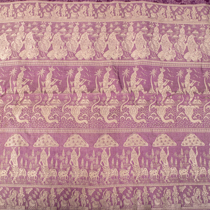 Sanskriti Vintage Purple Pure Silk Saree Woven Floral Baluchari Sari 5.5 Yard