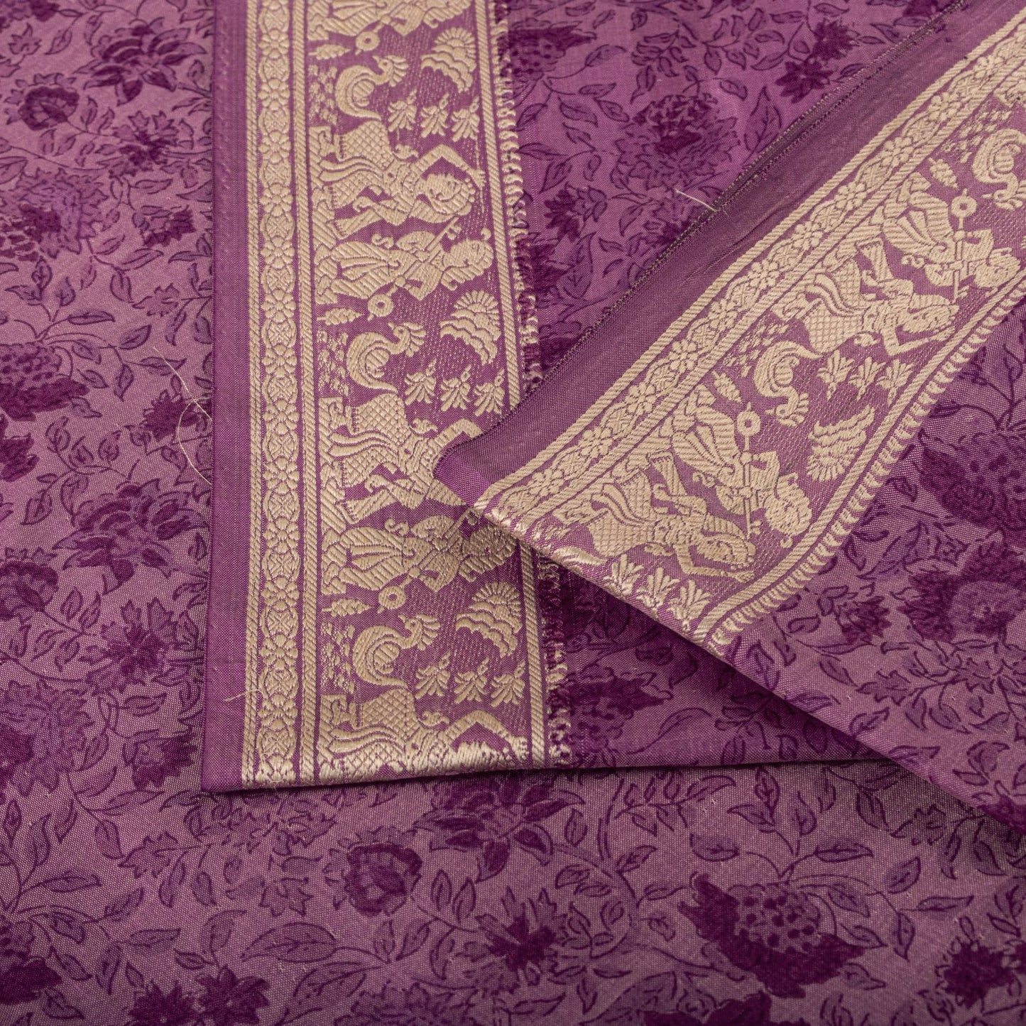 Sanskriti Vintage Purple Pure Silk Saree Woven Floral Baluchari Sari 5.5 Yard
