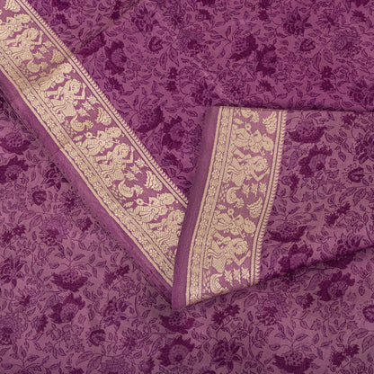 Sanskriti Vintage Purple Pure Silk Saree Woven Floral Baluchari Sari 5.5 Yard