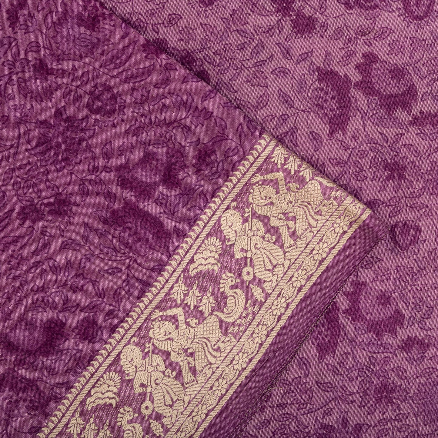 Sanskriti Vintage Purple Pure Silk Saree Woven Floral Baluchari Sari 5.5 Yard