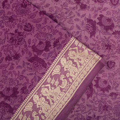 Sanskriti Vintage Purple Pure Silk Saree Woven Floral Baluchari Sari 5.5 Yard