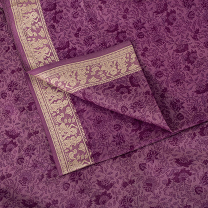 Sanskriti Vintage Purple Pure Silk Saree Woven Floral Baluchari Sari 5.5 Yard