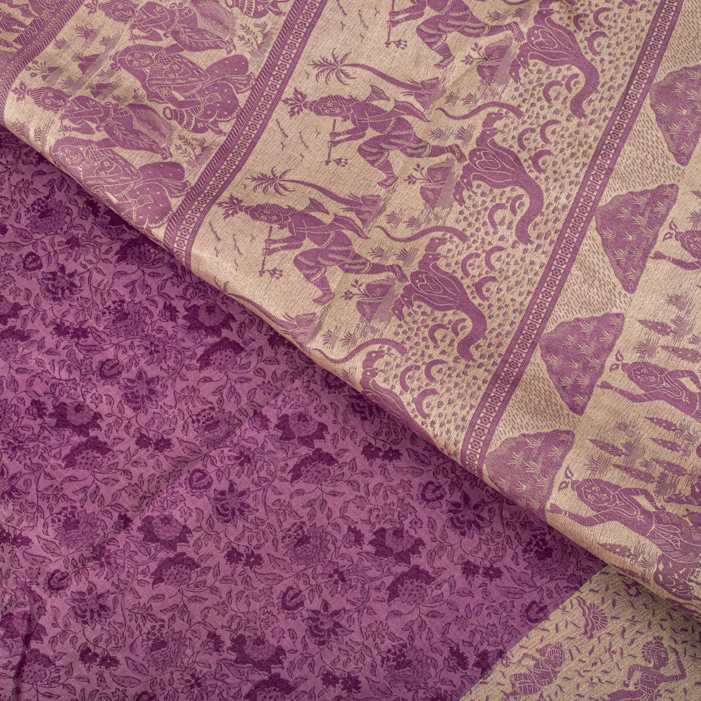 Sanskriti Vintage Purple Pure Silk Saree Woven Floral Baluchari Sari 5.5 Yard