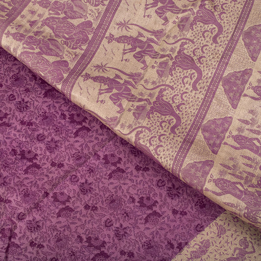 Sanskriti Vintage Purple Pure Silk Saree Woven Floral Baluchari Sari 5.5 Yard