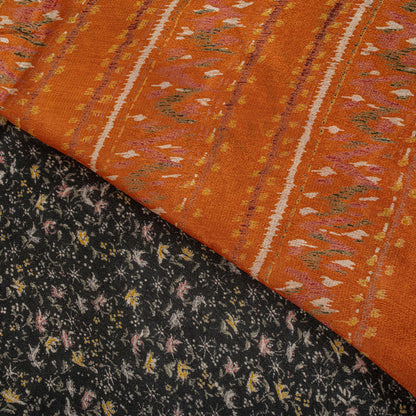 Sanskriti Vintage Saree Black Soft Pure Silk Floral Printed Sari 5.5+Yd Fabric