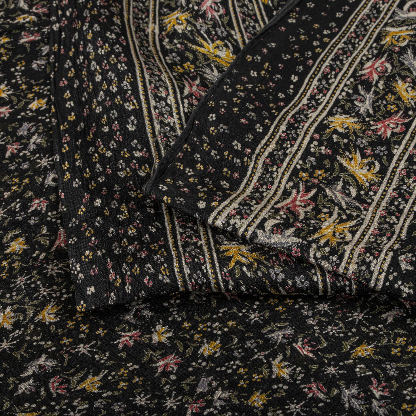 Sanskriti Vintage Saree Black Soft Pure Silk Floral Printed Sari 5.5+Yd Fabric