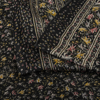 Sanskriti Vintage Saree Black Soft Pure Silk Floral Printed Sari 5.5+Yd Fabric